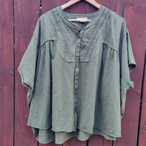 torrid Tops - Torrid Festi Olivine Green Cotton Slub Raglan Dolman Sleeve 2X Boho Lagenlook